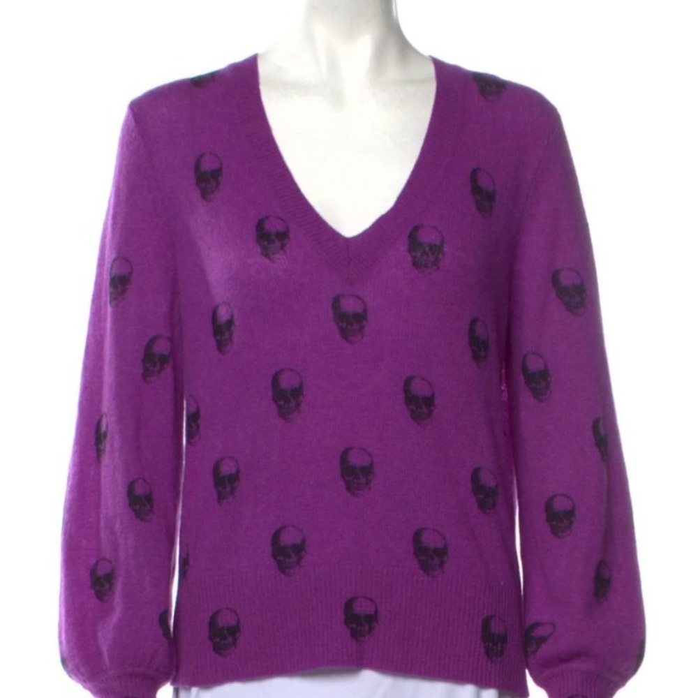 Skull Cashmere Purple V-Neck Sweater